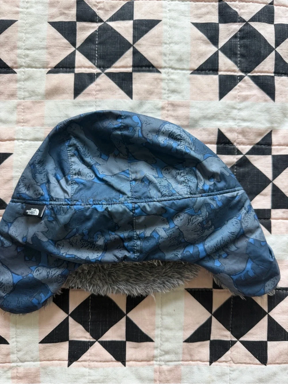 The North Face Navy and Light Blue Camouflage Puffer Jacket